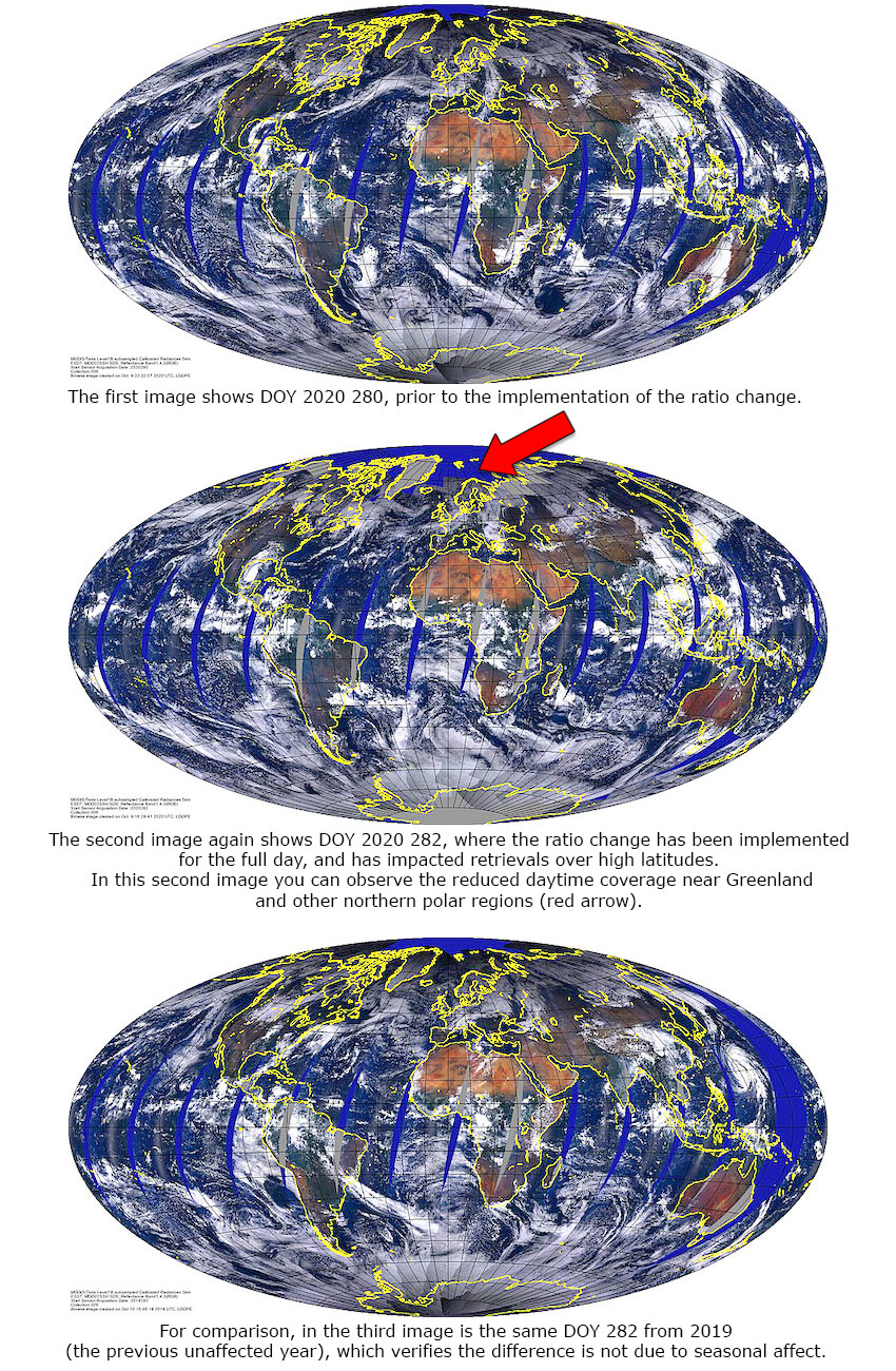 Three pictures of earth showing ratio changes